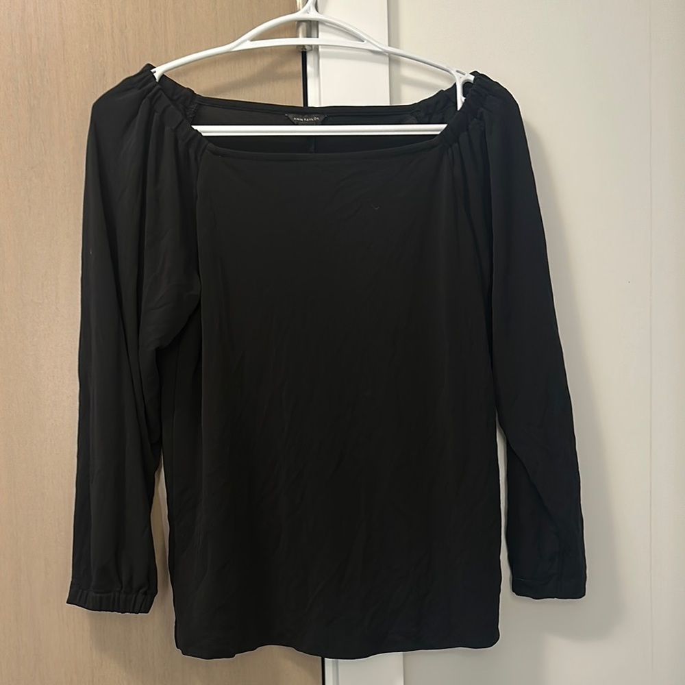 Ann Taylor Black Fitted Blouse with Square Neckline
